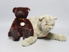 Steiff British Blue Cat with box and certificate, Limited Edition with Steiff Teddy Bear dark red