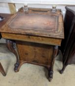 A Victorian tulip banded burr walnut Davenport, width 61cm, depth 61cm, height 84cm