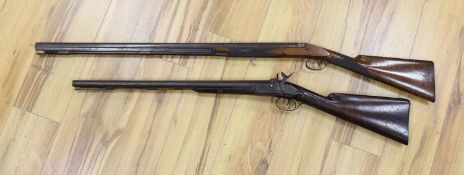 Two 19th century percussion muskets, 103cm. max., one double-barrelled