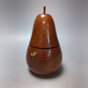 A George III style fruitwood pear shaped tea caddy, 21 cms high.