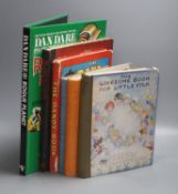 A collection of children's books including the Felix annual, PIp and squeak annual 1929 and 1923,