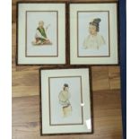 Maung Soya Saung, three watercolours, Portraits of Burmese figures, signed, 28 x 19cm