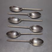A set of six 1960's silver golfing related coffee spoons, by Walker & Hall, 68 grams.