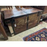 A Victorian iron bound teak trunk with zinc lined interior, width 110cm, depth 67cm, height 61cm