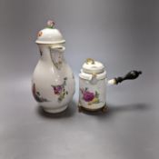 An 18th century Meissen hotwater pots and a Marcolini period coffee or chocolate pot (a.f) tallest