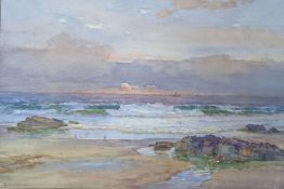 Edmund Gouldsmith (1852-1932), watercolour, Beach scene at sunset, signed, 34 x 49cm