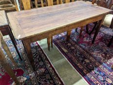 A 19th century French rectangular oak kitchen table. W-153cm, D-75cm, H-73cm.