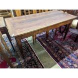 A 19th century French rectangular oak kitchen table. W-153cm, D-75cm, H-73cm.