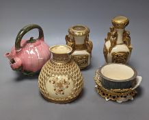 A group of Zsolnay pottery vases, dishes etc., 8 in total (a.f.)