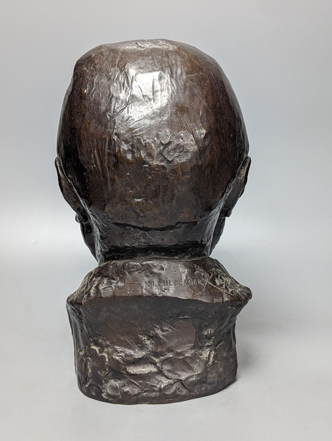 Michel Millberger, bronze bust of a man, indistinct foundry mark 34cm - Image 3 of 4
