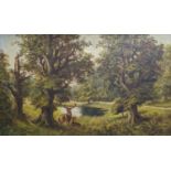 J. Lewis, oil on canvas, Deer in woodland, signed, 60 x 100cm