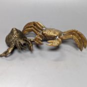 A pair of bronze crabs, largest 22.5 cms wide.