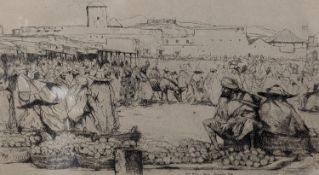 James McBey (1883-1959), etching, The Orange Seller, signed and numbered '34, 14 x 25cm