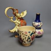 A Fischer Budapest pottery ewer and two pottery vases 29cm