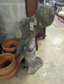 A reconstituted stone garden ornament, child bather, height 94cm