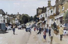 John Yardley (1933-), watercolour, Village street scene, signed, 33 x 50cm