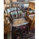 A mid 19th century Derbyshire area yew and elm Windsor elbow chair, width 57cm, depth 40cm, height