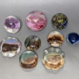 Nine various glass paperweights