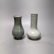 Two Chinese celadon glazed vases, tallest 18 cm