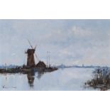 Roy Petley (1950-), oil on canvas, Windmill on Norfolk Broads, signed, 30 x 45cm