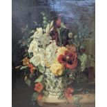 19th century English School, oil on canvas, Still life of flowers in a vase upon a table, 60 x 49cm