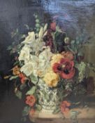 19th century English School, oil on canvas, Still life of flowers in a vase upon a table, 60 x 49cm