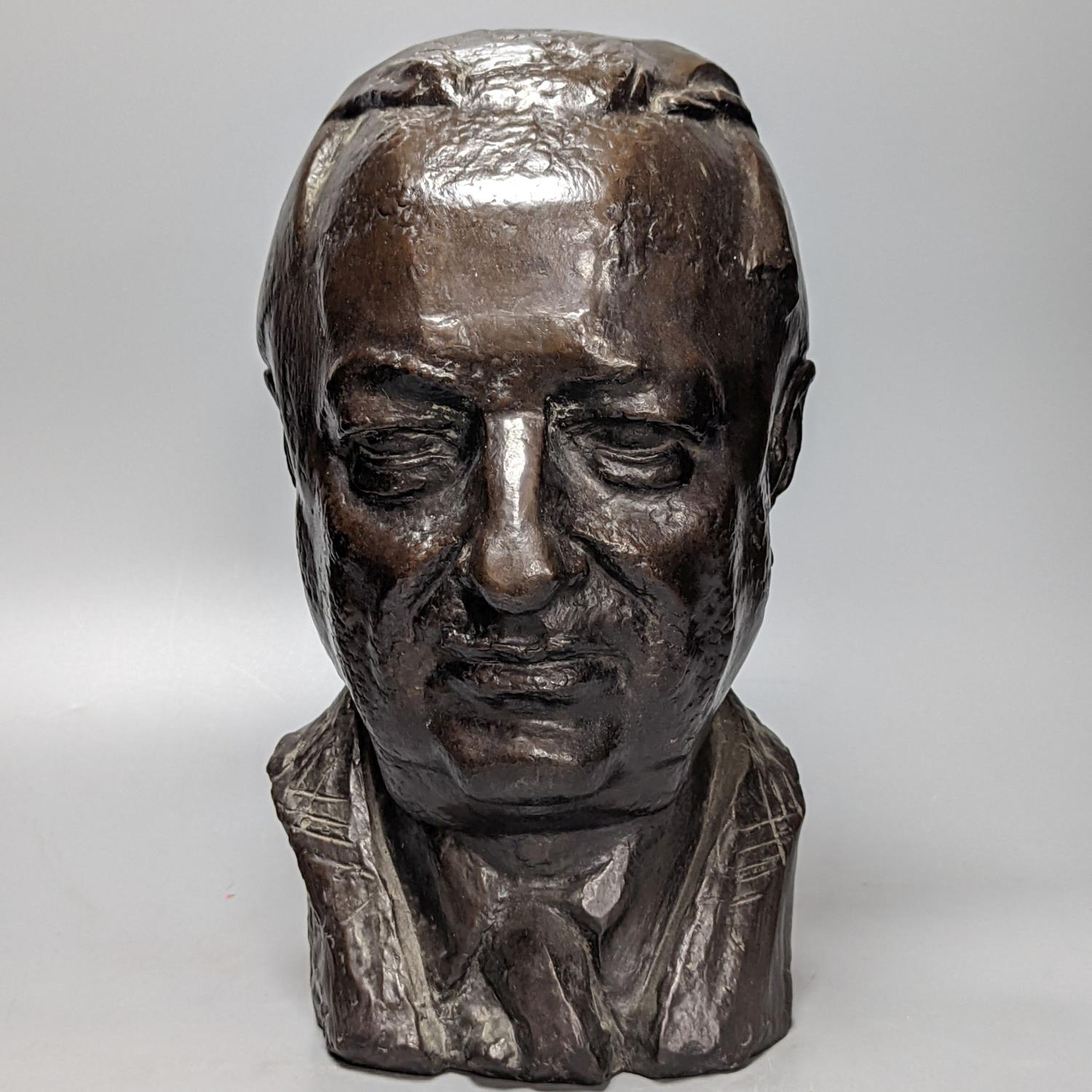 Michel Millberger, bronze bust of a man, indistinct foundry mark 34cm