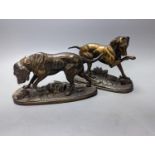 Two patinated spelter dogs 20cm