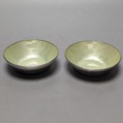 A pair of 20th century Norwegian sterling and and green enamel dishes, by J. Tostrup, diameter 96mm,