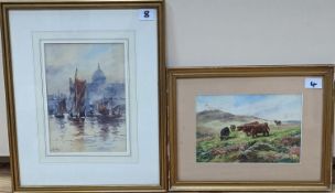 Henry Woods (1846-1921), watercolour, St Paul's from The Thames, signed, 28 x 19cm and an