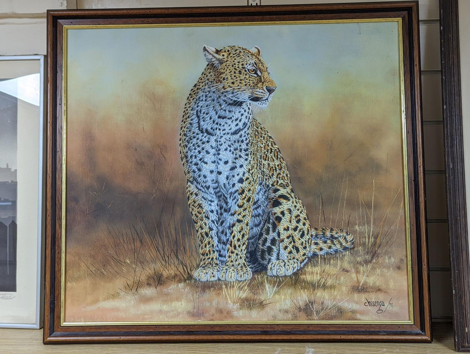 Chisenga, oil on canvas, Study of a leopard, signed and dated '93, 57 x 65cm - Image 2 of 4