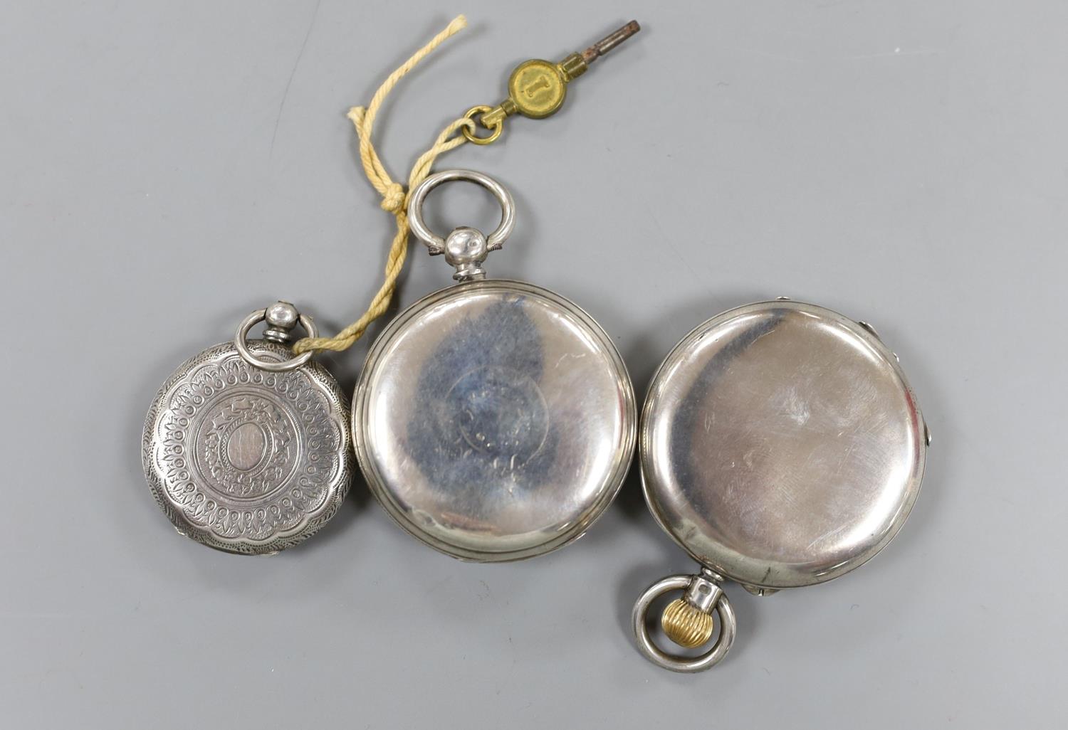 Two silver pocket watches including 19th century and a silver fob watch. - Image 2 of 2