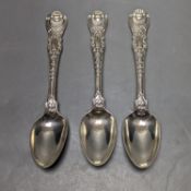 A set of three George III silver Coburg pattern teaspoons, by Paul Storr, London, 1818, 14.3cm,