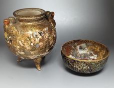 A Satsuma globular jar, 7.5cm., and a Kutani bowl, both signed