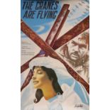 A Cannes Film Festival film poster on canvas backing:“ The Cranes Are Flying”.
