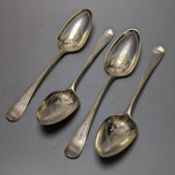 A set of 4 George III parcel gilt silver spoons, with engraved decoration, Thomas Northcote, London,