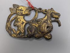 A Chinese gilt bronze plaque, 12cm. wide