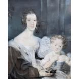 Mid 19th century English School, pastel, Portrait of mother and daughter, 90 x 70cm