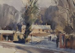 Trevor Chamberlain RSMA ROI (1933-), watercolour, 'Snow at Hertingfordbury', signed, 17 x 25cm