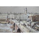 Harley Crossley (1936-), oil on canvas, London Bridge 1910, signed, 50 x 76cm, unframed