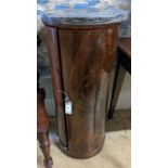 A Victorian mahogany marble topped cylindrical pot cupboard, diameter 40cm, height 92cm