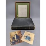 Two Victorian leather photograph albums, without contents, two Victorian portrait miniatures,