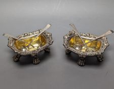 A pair of George III silver salts, with lion's paw feet, S.C.Younge & Co, Sheffield, 1817, 10.6cm,