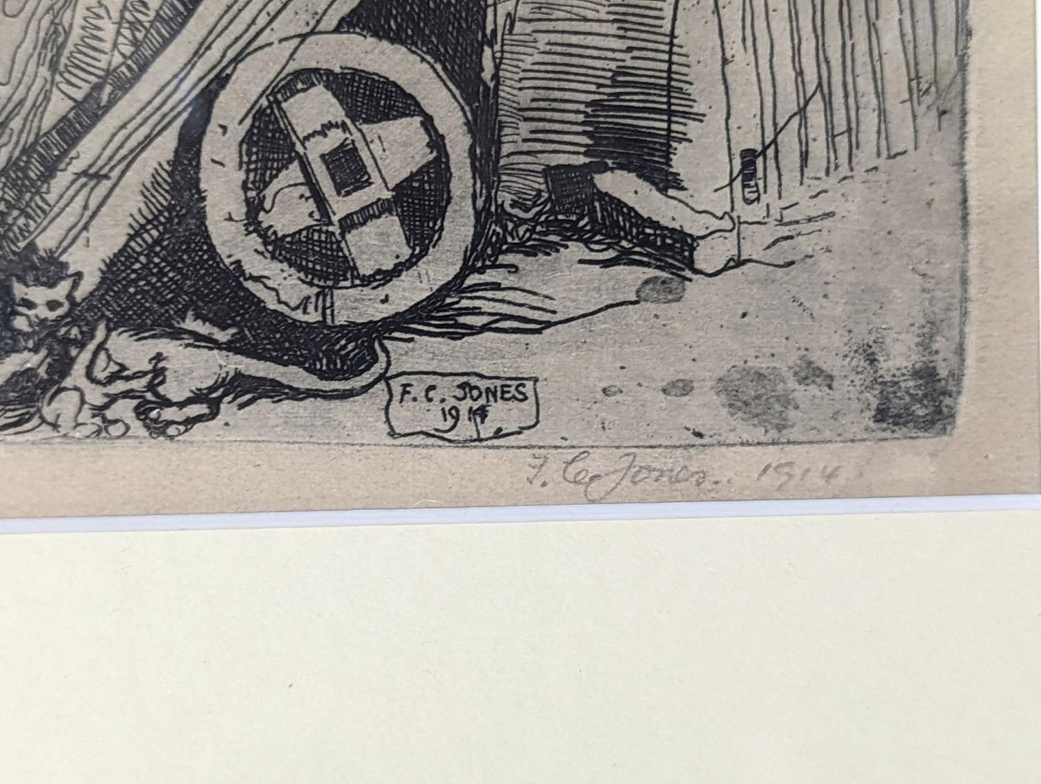 Fred Cecil Jones RBA (1891-1956), etching, Carpenter in a workshop, signed in pencil and dated 1914, - Image 3 of 4