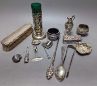 Mixed collectable small silver etc. including silver cream jug, clothes brush, mounted glass posy
