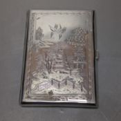 A Victorian silver card purse, with engraved chinoiserie decoration, Colen Hewer Cheshire,