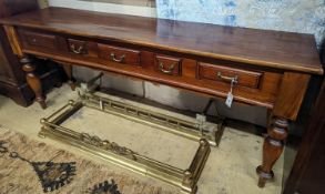A reproduction Victorian style hardwood five drawer low dresser, length 190cm, depth 47cm, height
