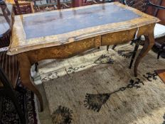 A 19th century mother of pearl and marquetry inlaid writing table, width 120cm, depth 65cm, height