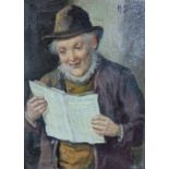 H. Smith, oil on canvas, Frenchman reading a newspaper, 20 x 14cm