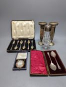 Mixed items including coins, cameo brooch in yellow metal mount, plated ware and a cased set of